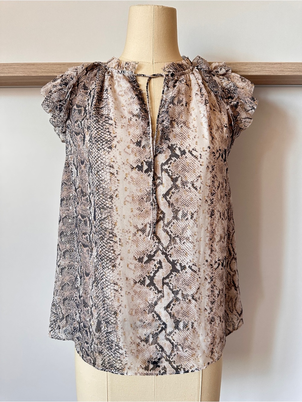 Generation Love Beige Snake Print Ruffle Sleeve Top